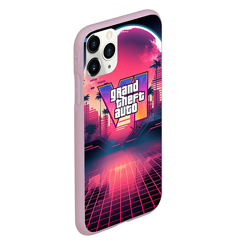 Чехол iPhone 11 Pro матовый GTA 6 logo retro night / 3D-Розовый – фото 2