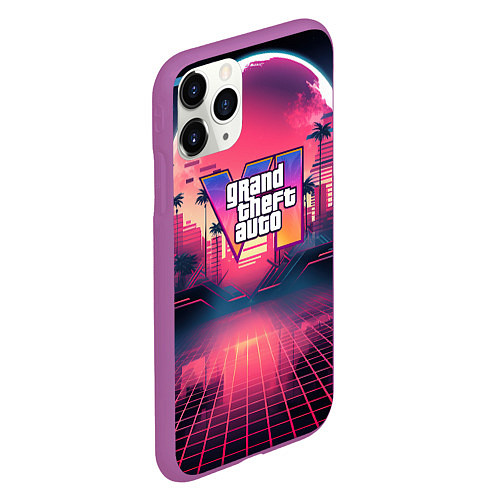 Чехол iPhone 11 Pro матовый GTA 6 logo retro night / 3D-Фиолетовый – фото 2