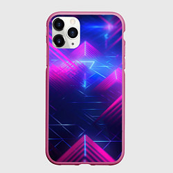 Чехол iPhone 11 Pro матовый Неоновые абстрактные треугольники, цвет: 3D-малиновый