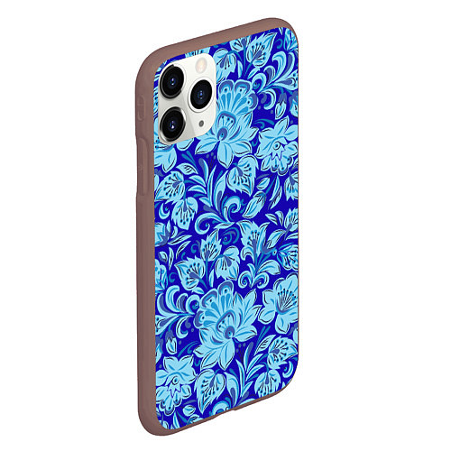 Чехол iPhone 11 Pro матовый Узоры гжель на темно синем фоне / 3D-Коричневый – фото 2