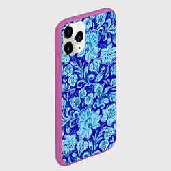 Чехол iPhone 11 Pro матовый Узоры гжель на темно синем фоне, цвет: 3D-фиолетовый — фото 2