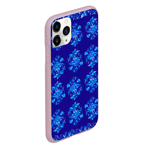 Чехол iPhone 11 Pro матовый Узоры гжель на синем фоне / 3D-Розовый – фото 2
