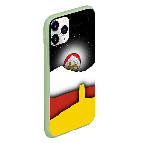 Чехол iPhone 11 Pro матовый Осетия горы и ночное небо / 3D-Салатовый – фото 2