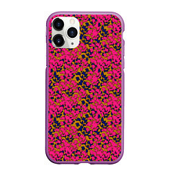 Чехол iPhone 11 Pro матовый Взаимосвязанные листочки, розового жёлтого и синег, цвет: 3D-фиолетовый