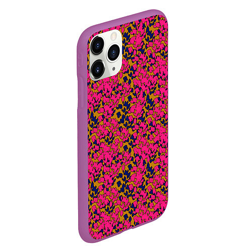 Чехол iPhone 11 Pro матовый Взаимосвязанные листочки, розового жёлтого и синег / 3D-Фиолетовый – фото 2