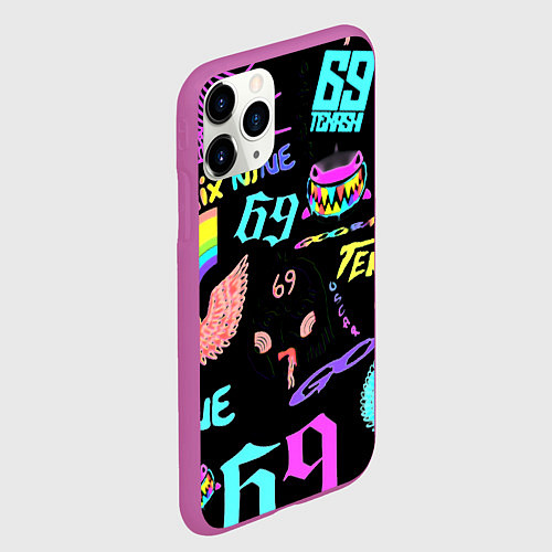 Чехол iPhone 11 Pro матовый 6ix9ine logo rap bend / 3D-Фиолетовый – фото 2