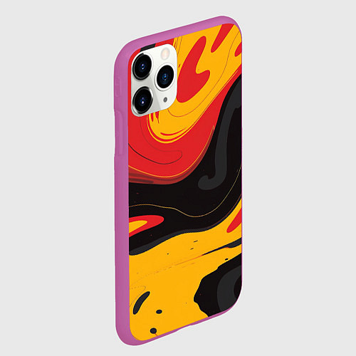 Чехол iPhone 11 Pro матовый Красные желтые оранжевые пятна краски / 3D-Фиолетовый – фото 2