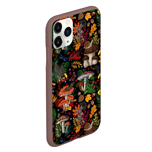 Чехол iPhone 11 Pro матовый Фон с лесными грибами / 3D-Коричневый – фото 2