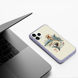 Чехол iPhone 11 Pro матовый Кот якудза верхом на акуле, цвет: 3D-светло-сиреневый — фото 2