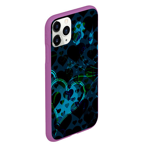 Чехол iPhone 11 Pro матовый Сердечки узоры / 3D-Фиолетовый – фото 2