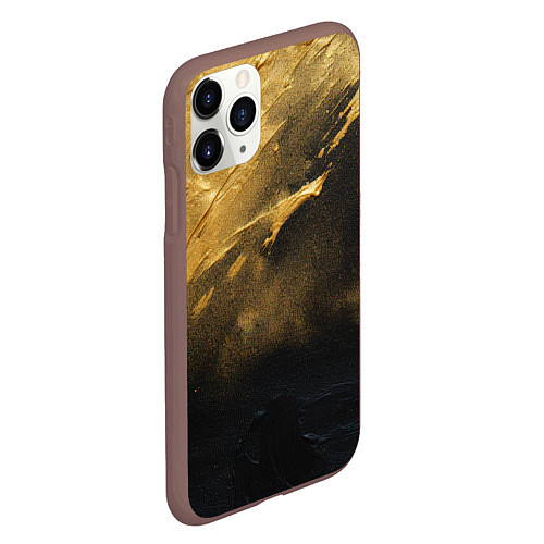 Чехол iPhone 11 Pro матовый Золотое напыление на черном / 3D-Коричневый – фото 2