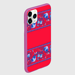 Чехол iPhone 11 Pro матовый Голубая гжель на красном фоне, цвет: 3D-фиолетовый — фото 2