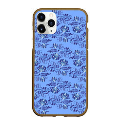 Чехол iPhone 11 Pro матовый Узоры гжель на голубом фоне, цвет: 3D-коричневый