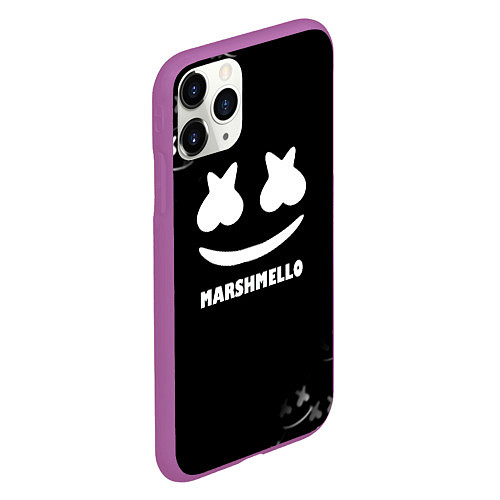 Чехол iPhone 11 Pro матовый Marshmello белое лого / 3D-Фиолетовый – фото 2