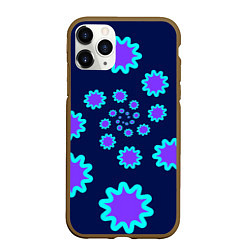 Чехол iPhone 11 Pro матовый Спираль фиолетовых звезд с циан контуром на темном