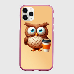Чехол iPhone 11 Pro матовый Растрепанная сова со стаканчиком кофе, цвет: 3D-малиновый