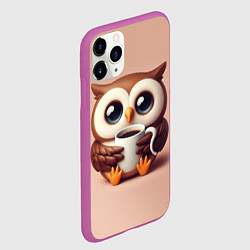 Чехол iPhone 11 Pro матовый Мультяшная сова держит кружку с кофе, цвет: 3D-фиолетовый — фото 2