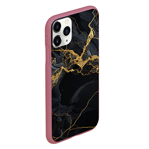 Чехол iPhone 11 Pro матовый Золотой путь на черном граните / 3D-Малиновый – фото 2