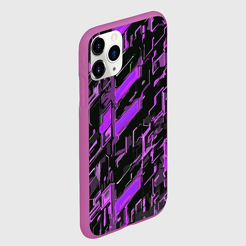 Чехол iPhone 11 Pro матовый Фиолетовые неоновые линии / 3D-Фиолетовый – фото 2