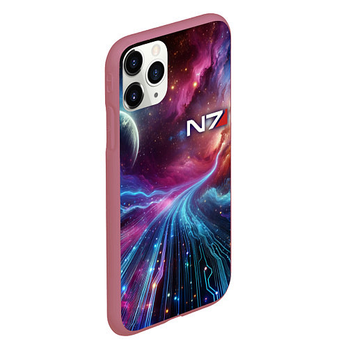 Чехол iPhone 11 Pro матовый Mass Effect - N7 / 3D-Малиновый – фото 2