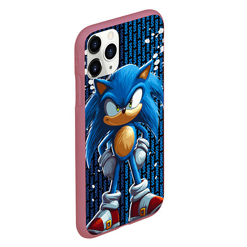 Чехол iPhone 11 Pro матовый Sonic - splash and logo / 3D-Малиновый – фото 2