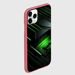 Чехол iPhone 11 Pro матовый Металл и зеленый яркий неоновый свет, цвет: 3D-малиновый — фото 2