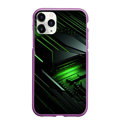 Чехол iPhone 11 Pro матовый Металл и зеленый яркий неоновый свет, цвет: 3D-фиолетовый