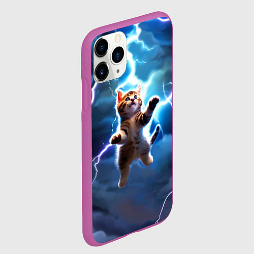 Чехол iPhone 11 Pro матовый Гром кот и молния / 3D-Фиолетовый – фото 2