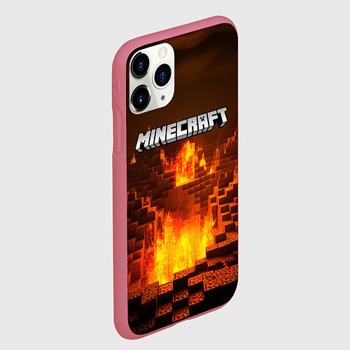 Чехол iPhone 11 Pro матовый Огненный minecraft логотип / 3D-Малиновый – фото 2