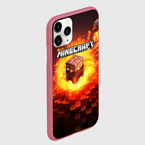 Чехол iPhone 11 Pro матовый Огненный minecraft лого / 3D-Малиновый – фото 2