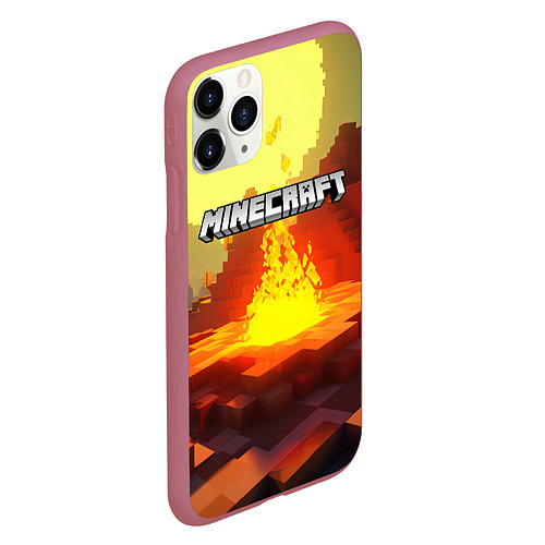 Чехол iPhone 11 Pro матовый Minecraft костер и лого / 3D-Малиновый – фото 2