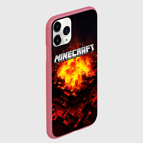 Чехол iPhone 11 Pro матовый Minecraft огненные кубики / 3D-Малиновый – фото 2