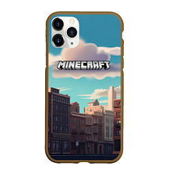 Чехол iPhone 11 Pro матовый Minecraft город и лого, цвет: 3D-коричневый