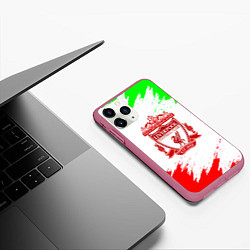 Чехол iPhone 11 Pro матовый Liverpool краски спорт, цвет: 3D-малиновый — фото 2