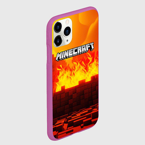 Чехол iPhone 11 Pro матовый Minecraft огненная стена / 3D-Фиолетовый – фото 2