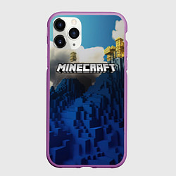 Чехол iPhone 11 Pro матовый Minecraft лого и горы, цвет: 3D-фиолетовый