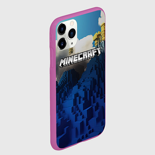 Чехол iPhone 11 Pro матовый Minecraft лого и горы / 3D-Фиолетовый – фото 2