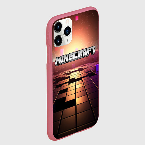 Чехол iPhone 11 Pro матовый Minecraft логотип и кубы / 3D-Малиновый – фото 2