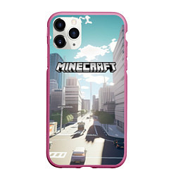 Чехол iPhone 11 Pro матовый Minecraft дневной город, цвет: 3D-малиновый