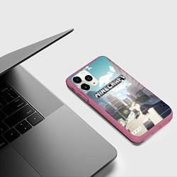 Чехол iPhone 11 Pro матовый Minecraft дневной город, цвет: 3D-малиновый — фото 2