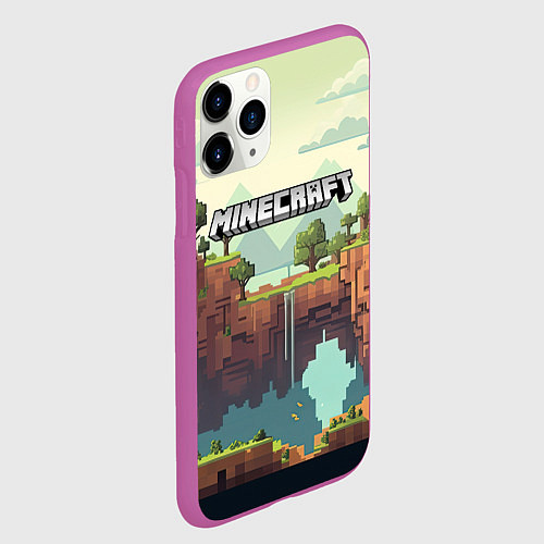 Чехол iPhone 11 Pro матовый Minecraft logo квадратный мир / 3D-Фиолетовый – фото 2