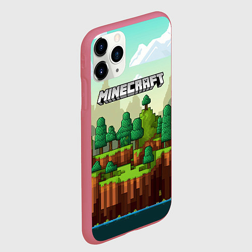 Чехол iPhone 11 Pro матовый Minecraft logo квадратный мир / 3D-Малиновый – фото 2
