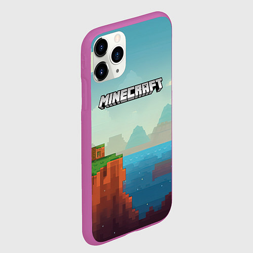 Чехол iPhone 11 Pro матовый Minecraft logo квадратный мир / 3D-Фиолетовый – фото 2