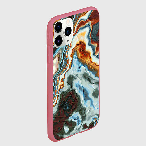 Чехол iPhone 11 Pro матовый Мраморная текстура / 3D-Малиновый – фото 2