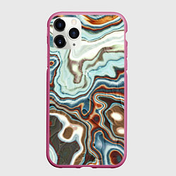 Чехол iPhone 11 Pro матовый Мраморная текстура, цвет: 3D-малиновый