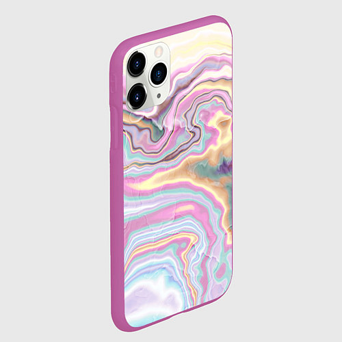 Чехол iPhone 11 Pro матовый Мрамор узор разноцветный / 3D-Фиолетовый – фото 2
