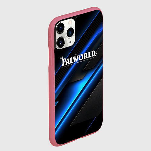 Чехол iPhone 11 Pro матовый Palworld logo blue neon abstract / 3D-Малиновый – фото 2