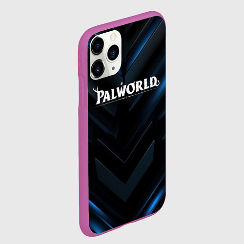 Чехол iPhone 11 Pro матовый Palworld logo blue neon abstract black / 3D-Фиолетовый – фото 2