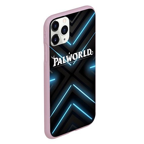 Чехол iPhone 11 Pro матовый Palworld logo на фоне синего неона / 3D-Розовый – фото 2