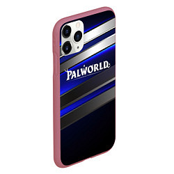 Чехол iPhone 11 Pro матовый Palworld logo синие и серебристые полосы, цвет: 3D-малиновый — фото 2